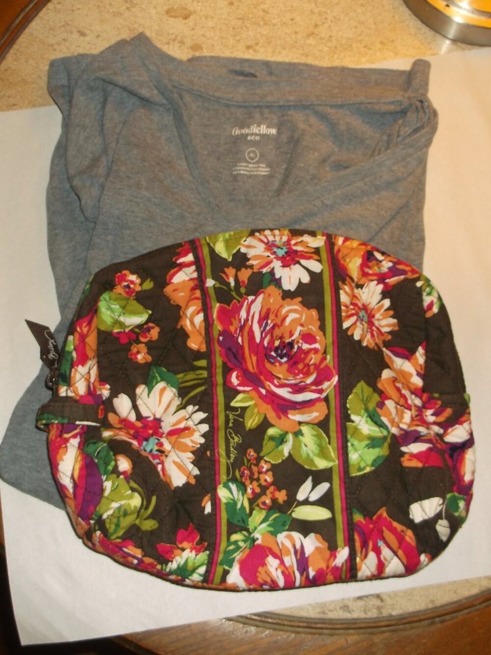 Vera Bradley Floral Quilted Cosmetic Bag & Goodfellow V‑Neck Tee Bundle – Like N